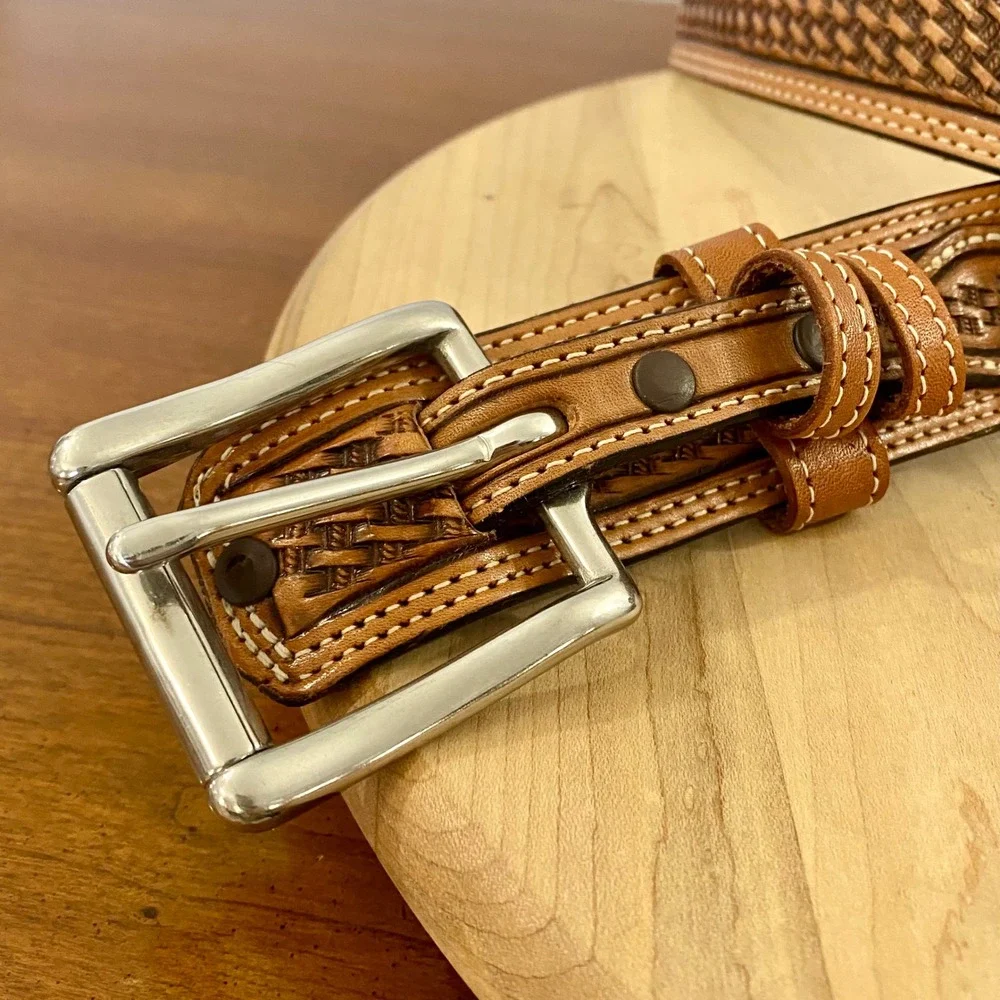 Vogt Mens Silversmiths Western Basketweave Leather Ranger Belt Size 40 041-041